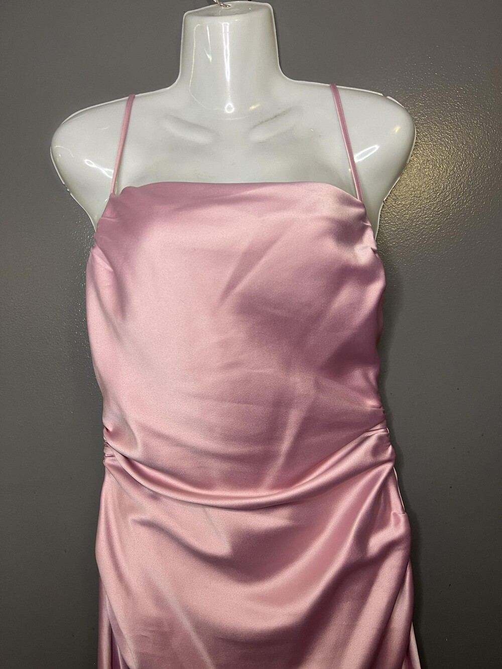 BHLDN Dress Womens Small Pink Satin Square Neck Ruched Slip Midi Bridesmaid